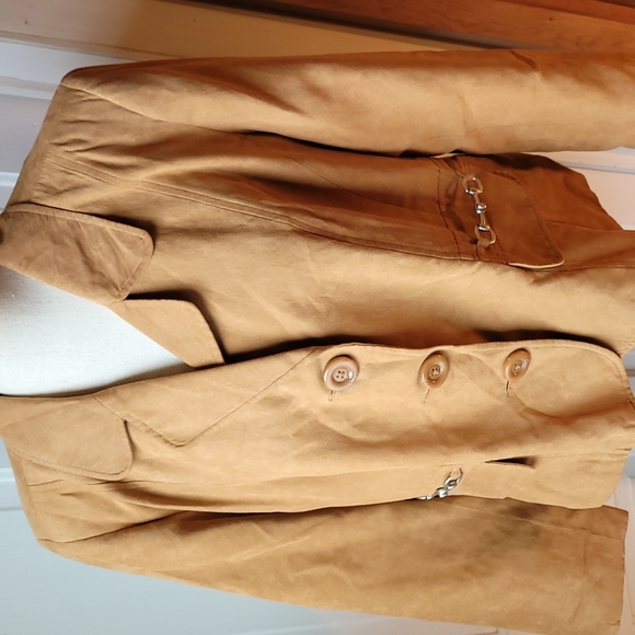ENGLISH BIT Faux Suede Tan Jacket Big Buttons - Picture 7 of 8